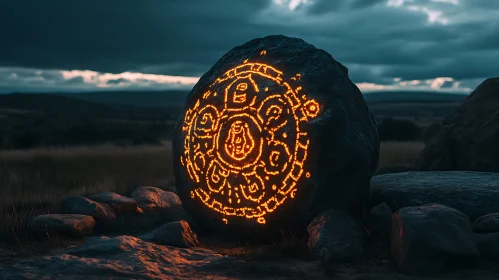 Ancient Runestone in Twilight Field