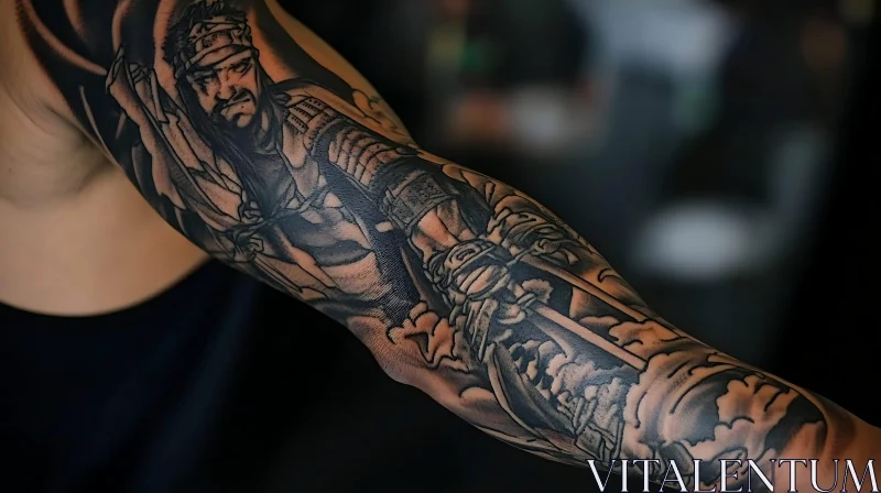 AI ART Monochrome Warrior Arm Tattoo