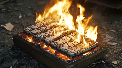 Intense Fire Engulfing Wood Blocks