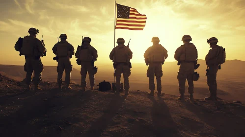 Silhouette of Soldiers with American Flag
