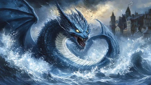 Blue Dragon Emerging From Ocean Waves