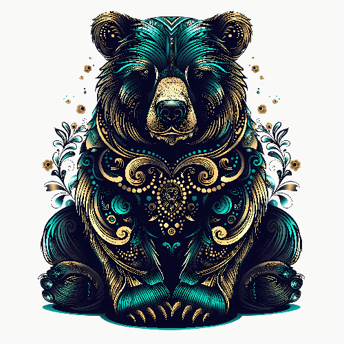 POD Design Digital Illustration of Decorated Bear in Blue Tones