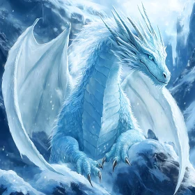 Glacial Dragon Perched on Snowy Mountain