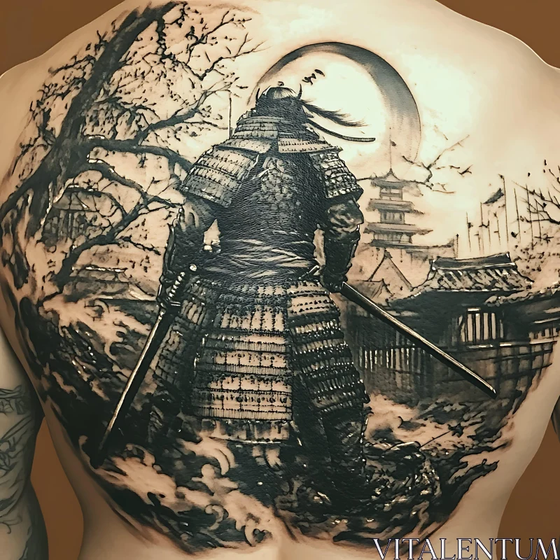 AI ART Back Tattoo of a Samurai Warrior