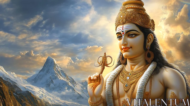 Serene Deity Portrait with Mountain Backdrop AI Image