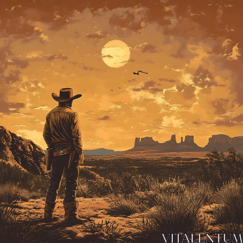 AI ART Lone Cowboy in Desert Sunset