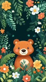 Cute Bear Amidst Flowers