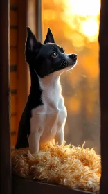 Dog at Sunset Window