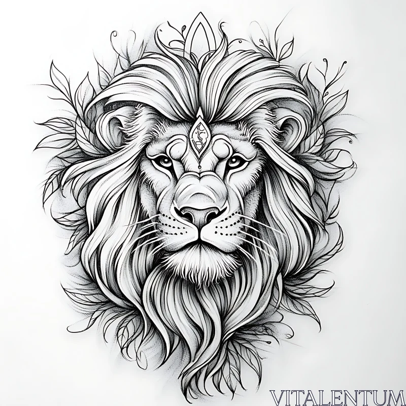 AI ART Monochrome Lion Drawing