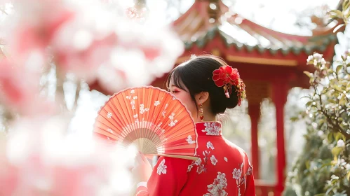 Asian Beauty with Red Fan