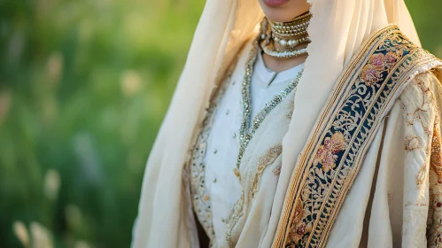 Woman in Traditional Clothing and Jewelry