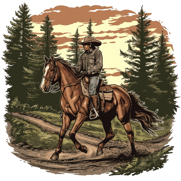 POD Design Cowboy Riding Through Forest on a T-Shirt Design