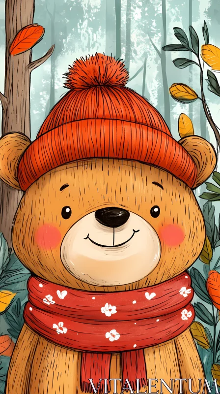 Whimsical Bear in Autumn Setting AI Image