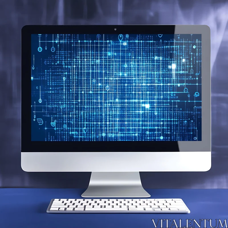 Computer with Coding and Data Patterns on Screen AI Image