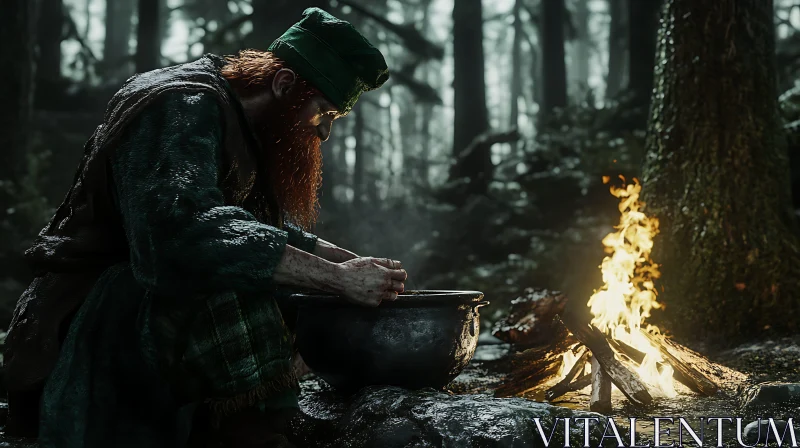 Forest Leprechaun Cooking AI Image