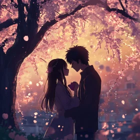 Anime Lovers Embrace in Blossoming Spring