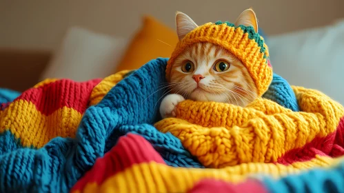 Cozy Kitty in Colorful Knitwear