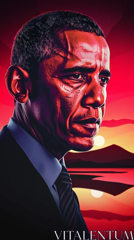 AI ART Obama Against a Sunset Landscape