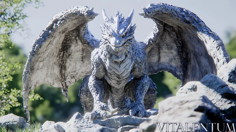 Ancient Stone Dragon Statue Outdoors AI Image