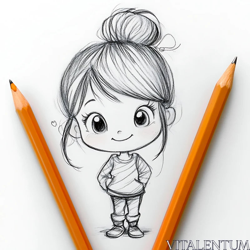 Cartoon Girl Pencil Art AI Image