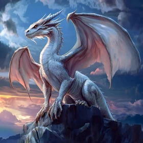 Fantasy Dragon Art: White Dragon on Cliff