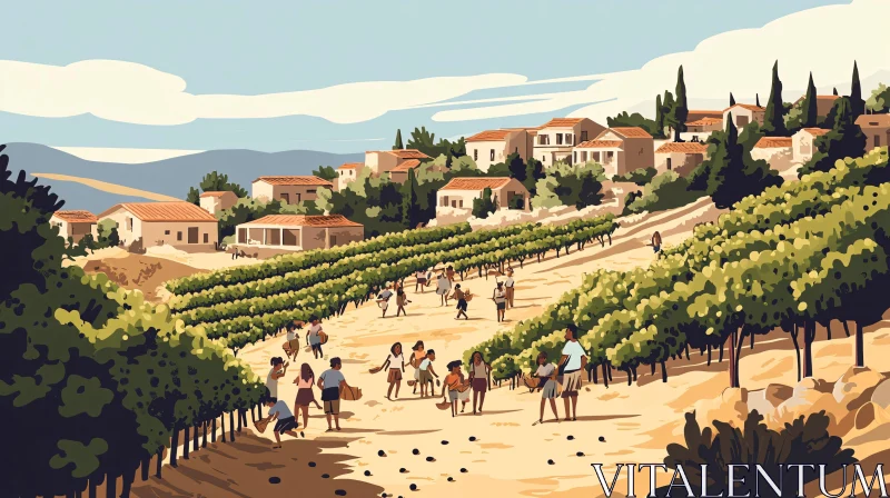 AI ART Harvesting Grapes in the Countryside