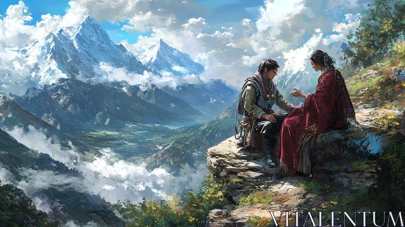 Couple Enjoying Mountainous Vista AI Image