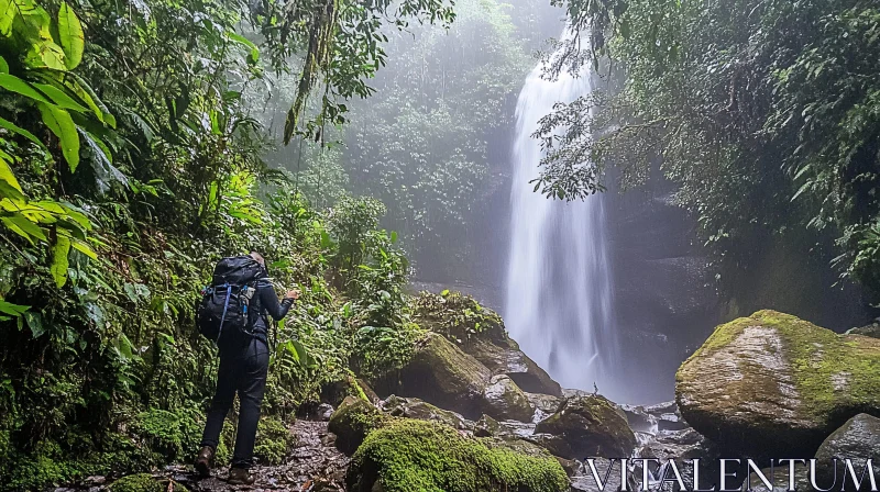 Rainforest Adventure with Lush Waterfall AI Image