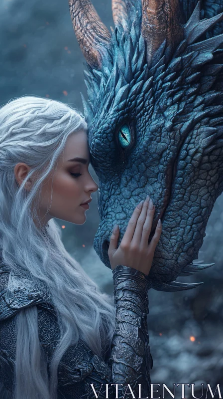 AI ART Intimate Moment: Woman and Dragon Portrait