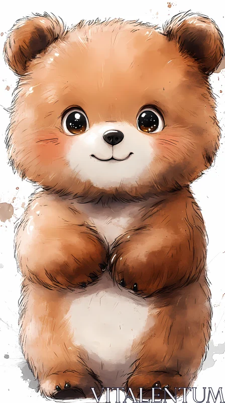 Charming Cartoon Bear with Expressive Eyes AI Image