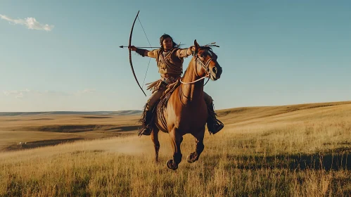 Archer Riding Horse in Prairie