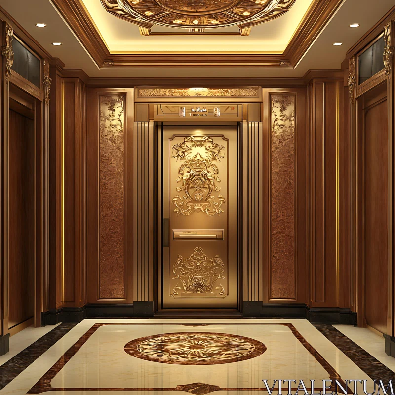 Intricate Golden Elevator Doors in Lavish Lobby AI Image