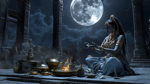 Lunar Goddess in Ancient Temple