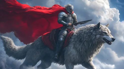 Armored Knight Riding a Wolf