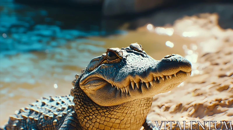 Crocodile Sunlit Close-up AI Image