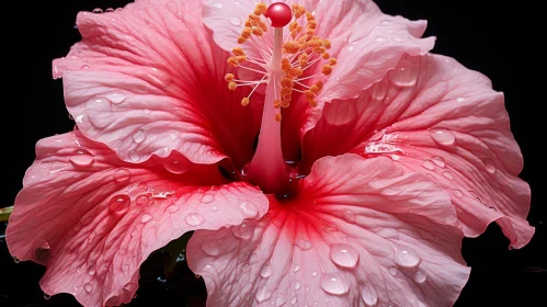 Pink Hibiscus with Raindrops: An Exotic Still Life