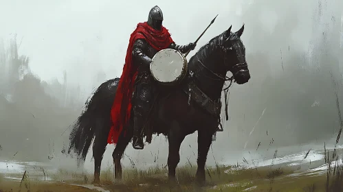 Armored Knight with Red Cloak on Horse