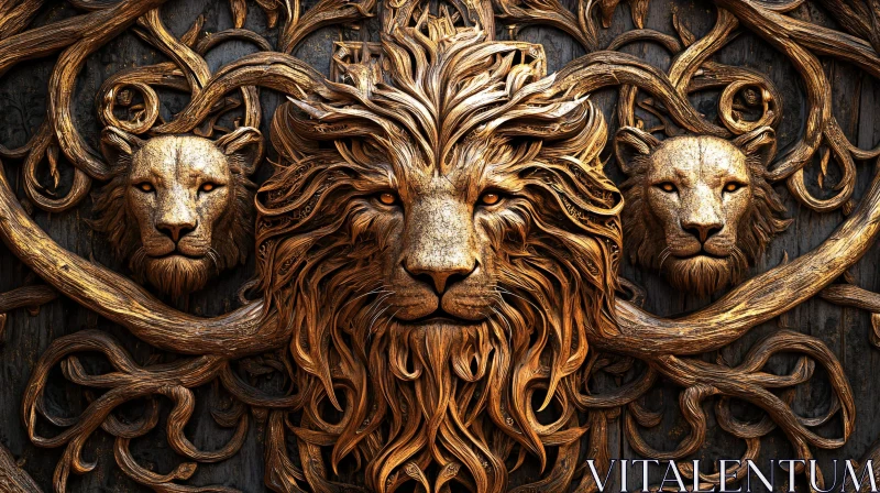 AI ART Majestic Lion Woodwork