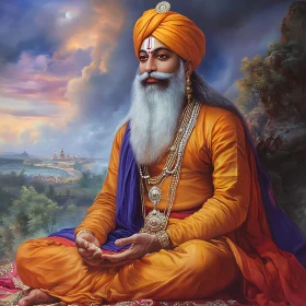 Meditative Man in Traditional Dress