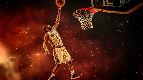 Athlete's Cosmic Basketball Dunk