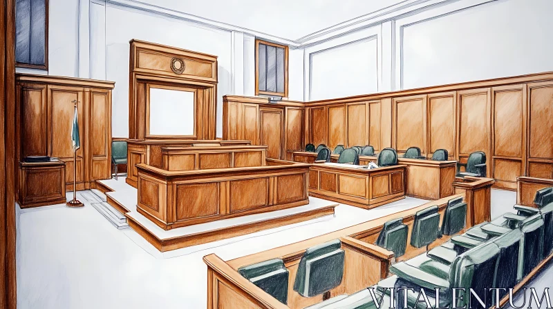 AI ART Courtroom Design Sketch: Justice Interior