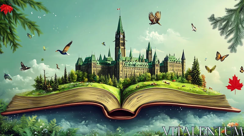 Whimsical Castle Arising from Book AI Image