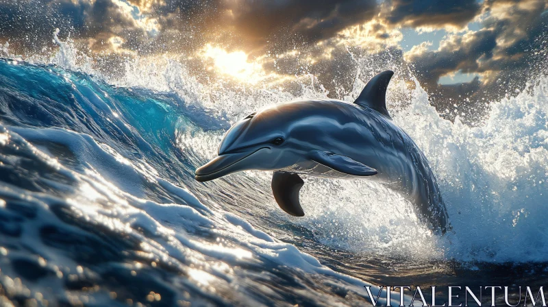 Oceanic Dolphin in Sunset AI Image