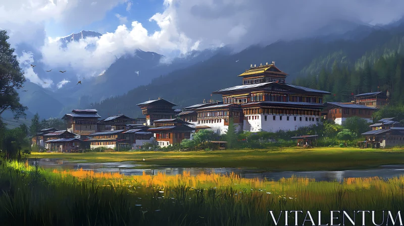 AI ART Tranquil Mountain Village in Bhutan