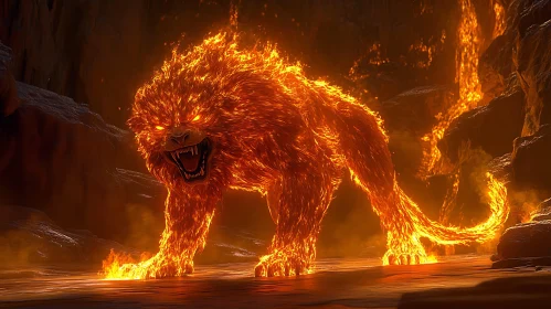 Flaming Lion in a Fiery Environment