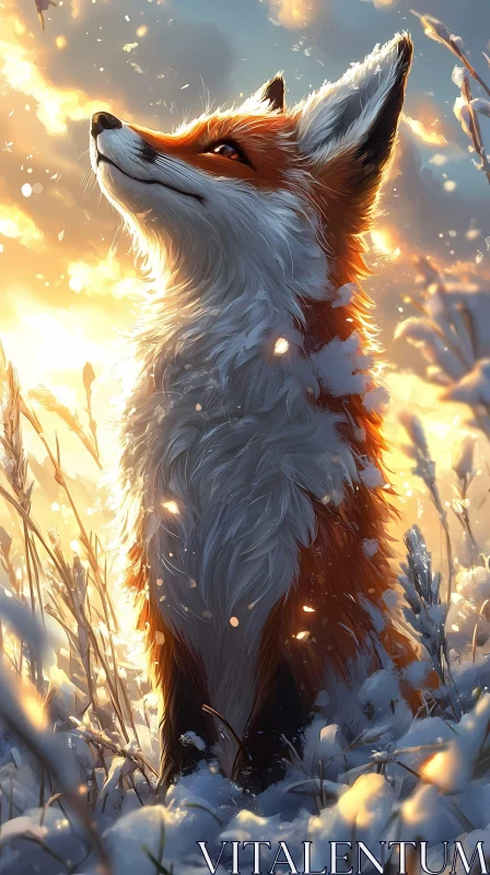 AI ART Fox in Snowy Sunset