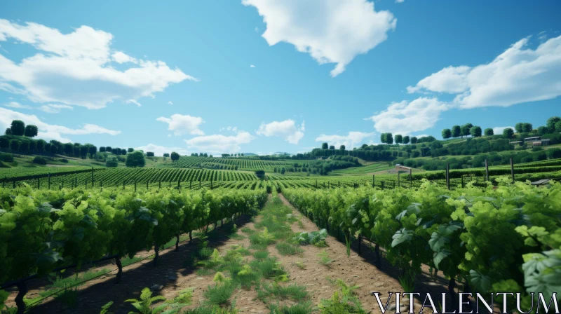 3D Rendered Vineyard Field: Italian Landscapes in Unreal Engine 5 AI Image