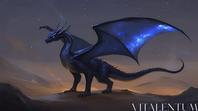 AI ART Night Guardian Dragon with Starry Wings