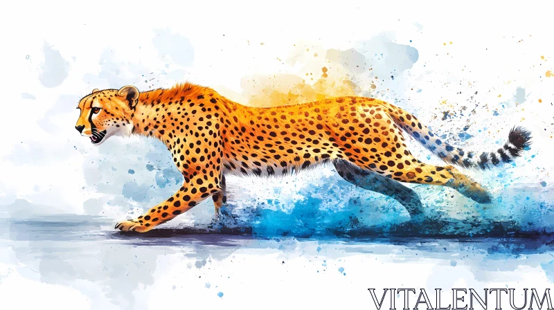 Dynamic Cheetah Watercolor AI Image