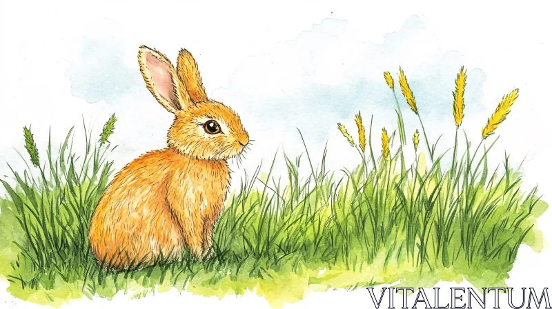 Whimsical Watercolor Bunny Scene AI Image